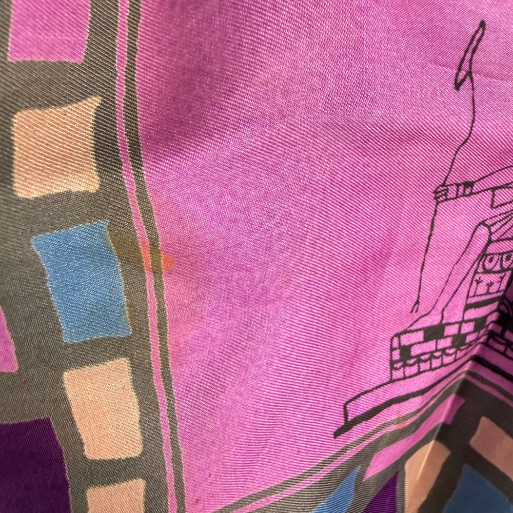 Vintage Bronzini Silk Art Deco Egyptian Rectangular Scarf 70s Purple Statement - Picture 7 of 10